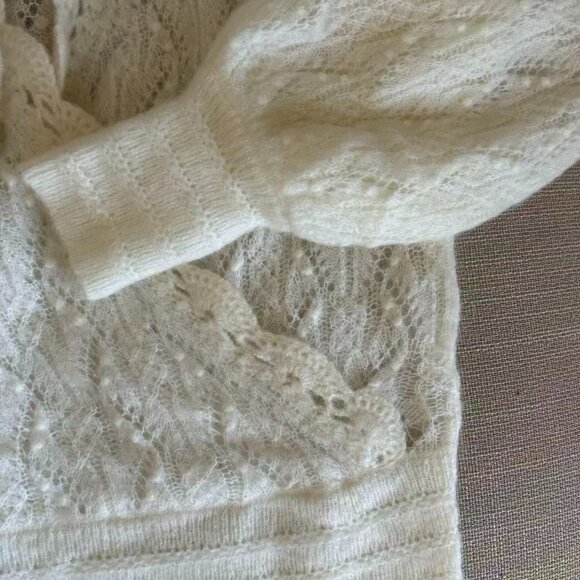 BEST Sezane Nathalia Jumper Medium Ecru Ivory Sweater V-Neck Wool French Causal - Picture 7 of 10